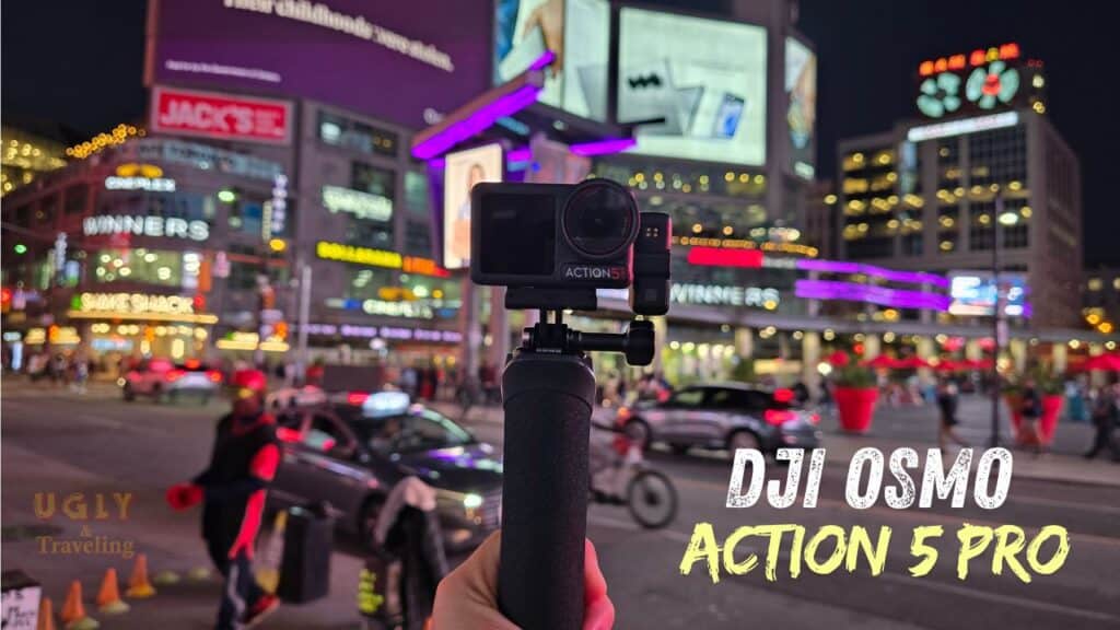 Street nightlife busy city illuminated with neon lights for vlogging and travel content.