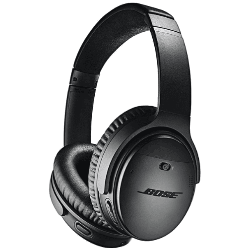 Wireless Bose noise-canceling headphones for travel and everyday use.